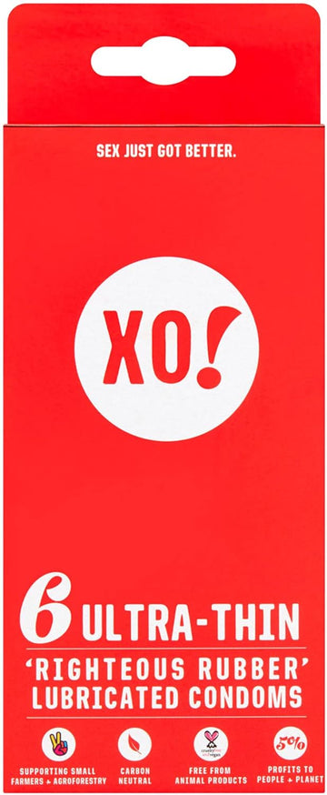 XO! Ultra Thin Eco Friendly Lubricated Condoms, Natural Rubber Latex (Pack of 6)