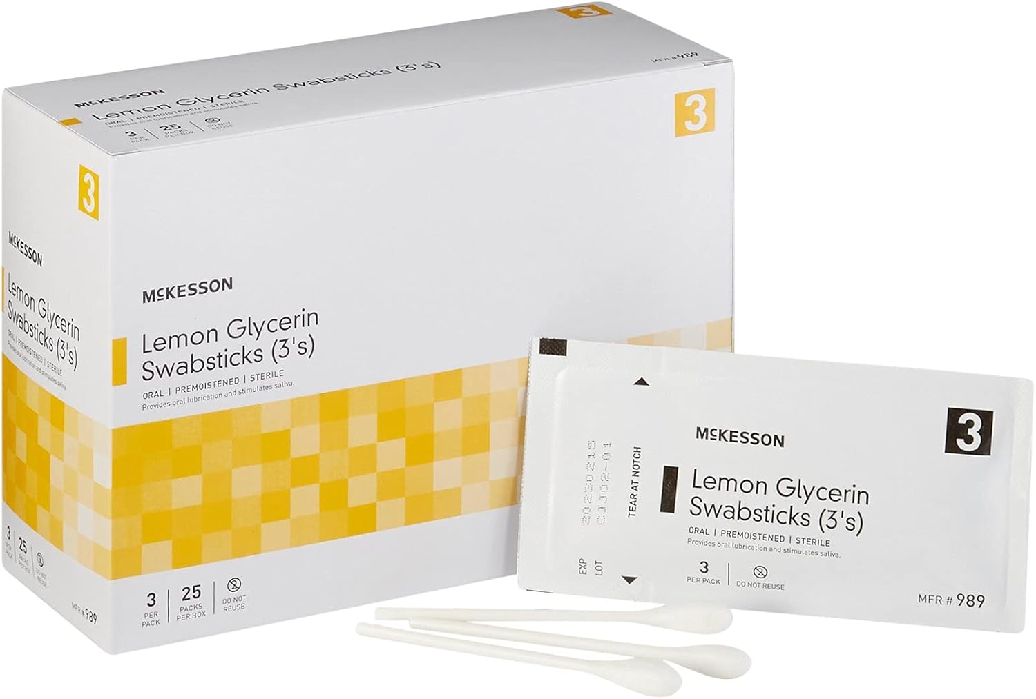 Mckesson Lemon Glycerin Swabsticks, Sterile, Oral Swab Stick, 25 Count, 1 Pack