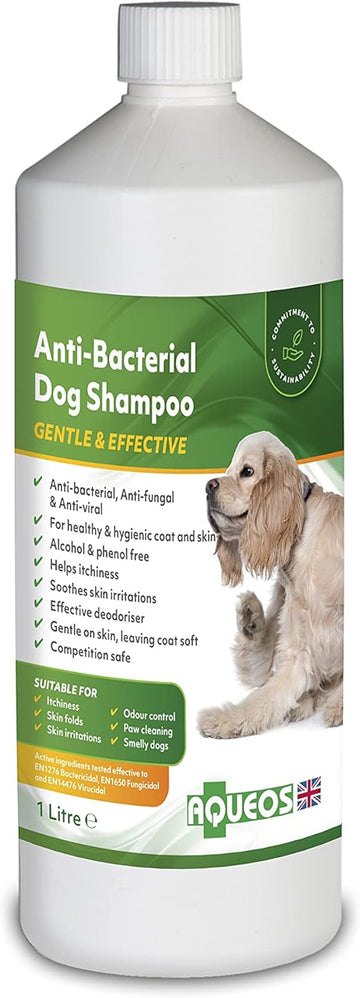 Aqueos Antibacterial, Antiviral & Antifungal Dog Shampoo For Itchy Skin, Minor-Wounds Cuts Grazes Skin Irritations & Sensitive Skin | Soothing & Deodorising Medicated Shampoo Alternative | 1 Litre