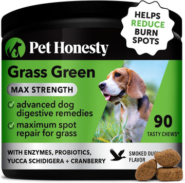 Pet Honesty Grass Green Max Strength Burn Spot Chews For Dogs - Premium Formula - Dog Pee Lawn Spot Saver Supplement Caused By Dog Urine, Dog Antioxidant With Probiotics + Dl-Methionine (Duck 90 Ct)