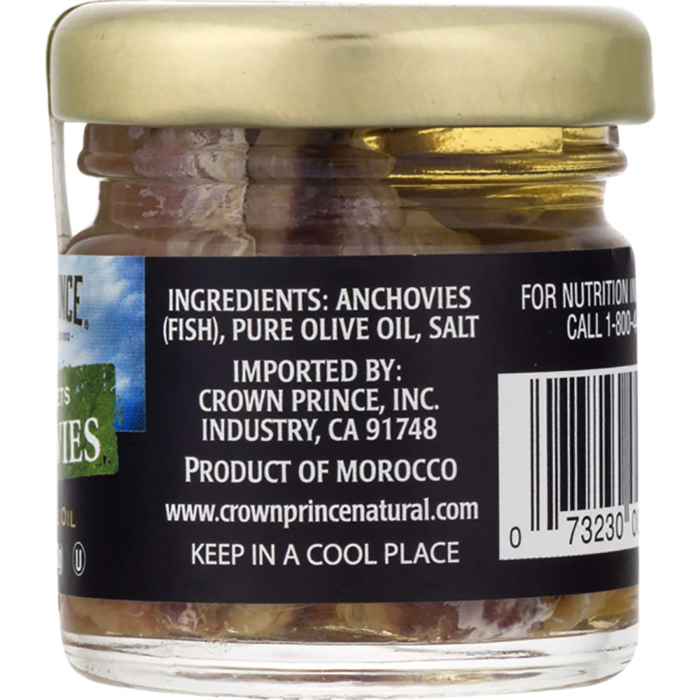 Crown Prince Natural Flat Fillets of Anchovies in Pure Olive Oil, 1.5-Ounce Jars (Pack of 18) : Packaged Anchovies : Everything Else