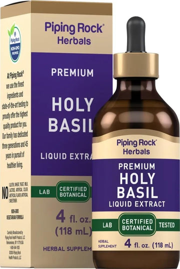 Piping Rock Holy Basil Liquid Extract | 4 Fl Oz | Tulsi Leaf Tincture | Vegetarian, Non-GMO, Gluten Free Supplement