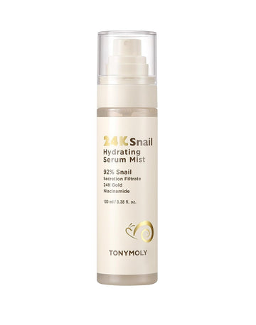 Tonymoly 24K Snail Hydrating Serum Mist, 92% Snail Mucin, Hydrating, Moisturizing Toner Serum Mist, Korean Skincare, 3.38 Oz