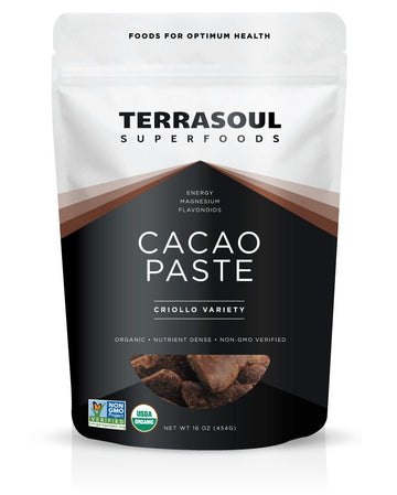 Terrasoul Superfoods Raw Organic Cacao Paste, 16 Oz, Pure and Rich Dark Chocolate for Gourmet Desserts, Smoothies, and For All Your DIY Decadent Chocolate Creations