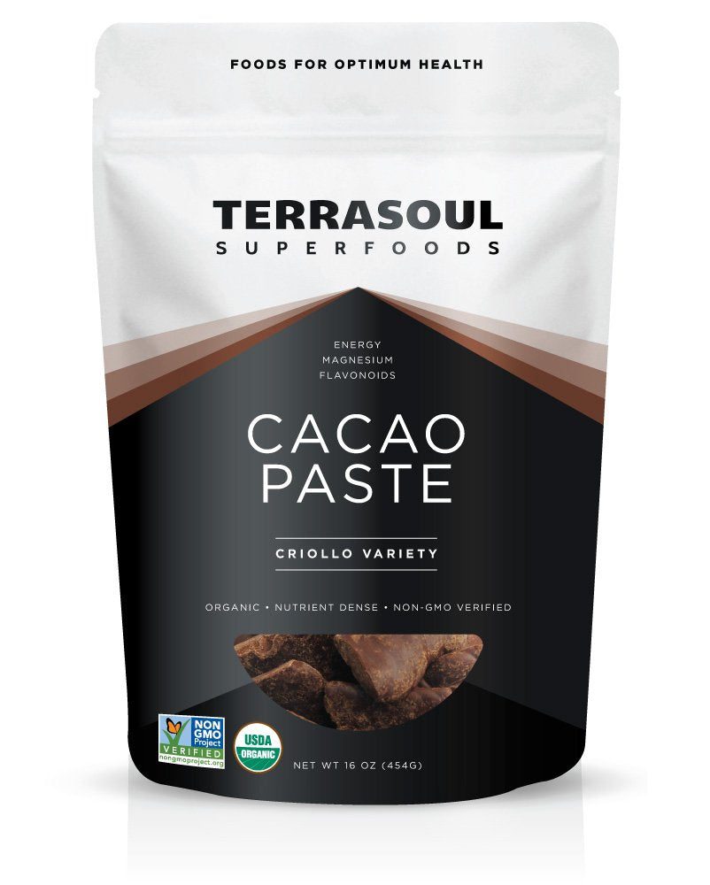 Terrasoul Superfoods Raw Organic Cacao Paste, 16 Oz, Pure And Rich Dark Chocolate For Gourmet Desserts, Smoothies, And For All Your Diy Decadent Chocolate Creations
