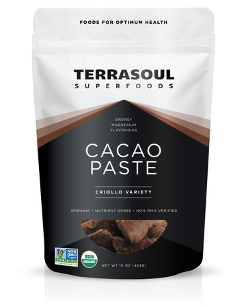 Terrasoul Superfoods Raw Organic Cacao Paste, 16 Oz, Pure And Rich Dark Chocolate For Gourmet Desserts, Smoothies, And For All Your Diy Decadent Chocolate Creations