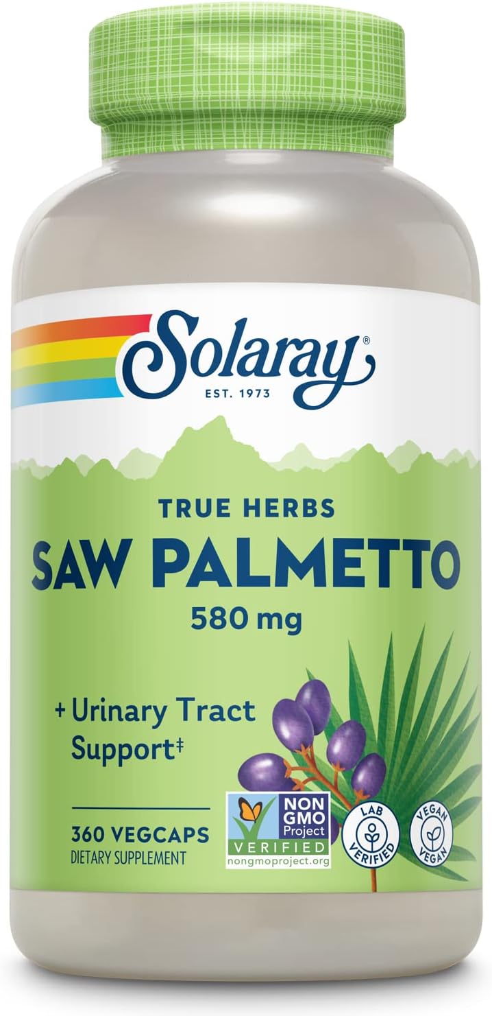 Solaray Saw Palmetto Berries 580 Mg - Prostate Supplements For Men - Prostate Health, Urinary Tract Support, Hair Health, W/Fatty Acids And Plant Sterols, Vegan, 60-Day Guarantee, 360 Vegcaps