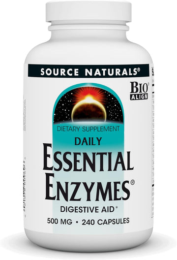 Source Naturals Essential Enzymes 500Mg Bio-Aligned Multiple Enzyme Supplement Herbal Defense For Digestion, Gas, Constipation & Bloating Relief - Supports Immune System - 240 Capsules