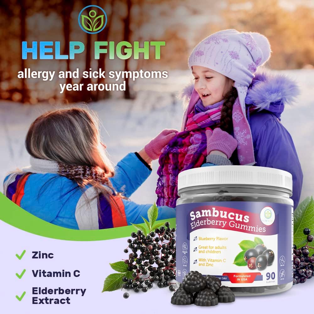 Potent Elderberry Gummies for Kids and Adults 90ct (4,500mg/serving) - Sambucus Zinc and Vitamin C Immune System Support - Allergy Cold Support - Chewable Supplement - Ditch Capsules, Pills, Tablets : Health & Household