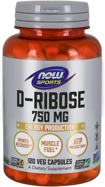 NOW Sports Nutrition, D-Ribose 750 mg, Certified Non-GMO, Energy Production*, 120 Veg Capsules