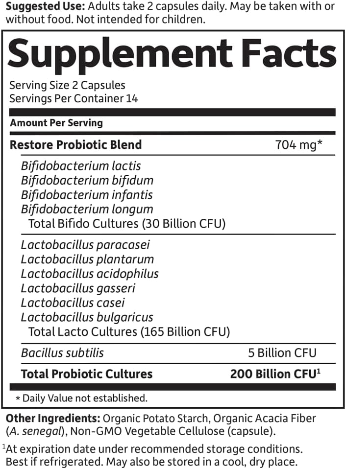 Garden Of Life Dr. Formulated Probiotics Platinum Series Restore 200 Billion Cfu High Potency Formula, Vegan, Non-Gmo, Gluten, Dairy & Soy Free Digestive Immune Probiotic Support, 28 Capsules : Health & Household