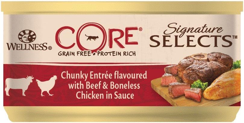 Wellness CORE Signature Selects, Wet Cat Food in Sauce, Grain Free Cat Food, High Meat Content, Beef & Chicken, 24 x 79 g?10632