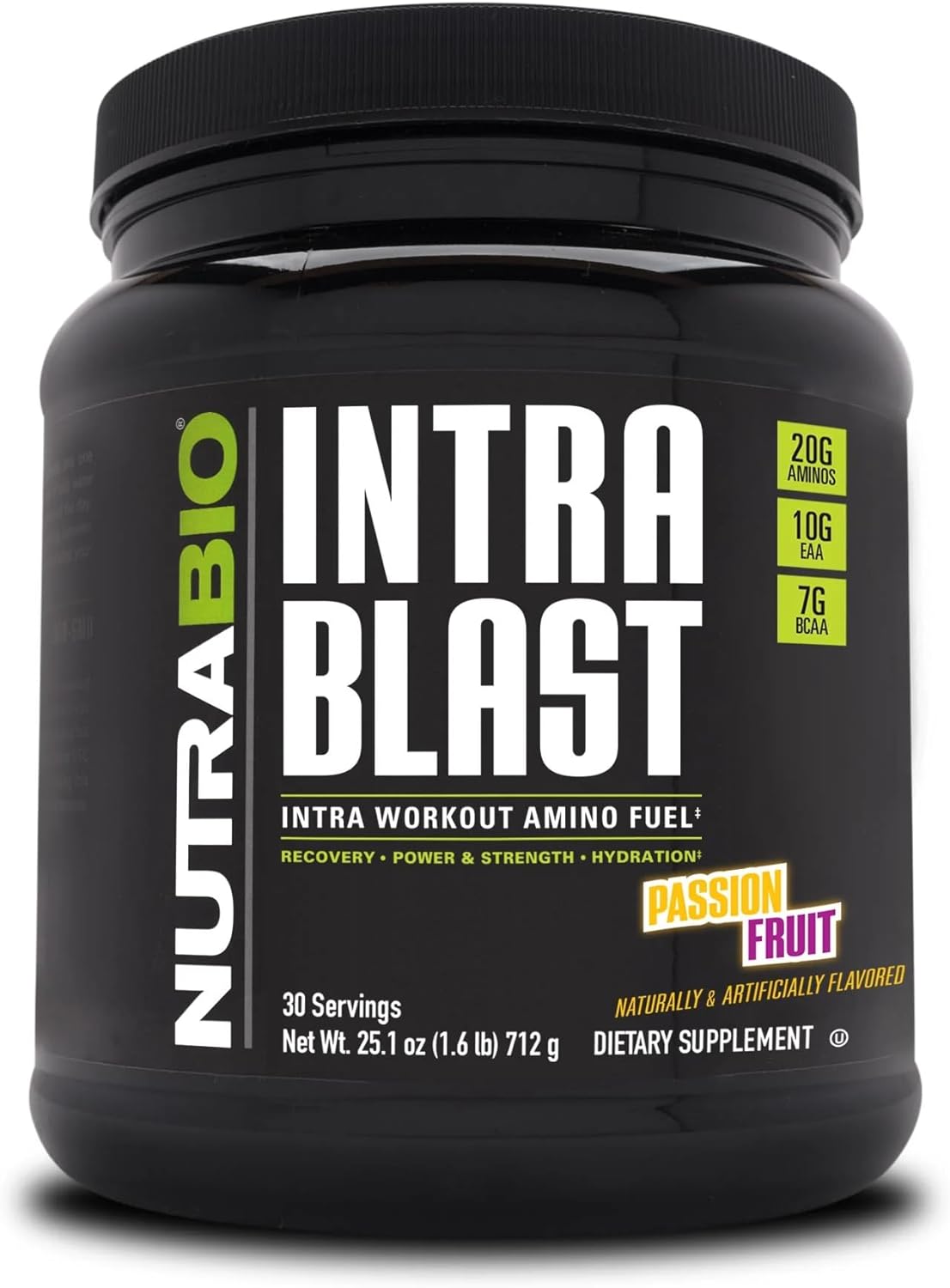 NutraBio Intra Blast and Pre-Workout Powder - Advanced Electrolyte Performance Drink - Amino Acid Recovery, EAA/BCAA Formula - Non-GMO and Gluten Free - Passion Fruit - 30 Servings