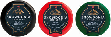 Snowdonia Cheese Company 3X Truckles Black Bomber Extra Mature Cheddar, Red Devil Red Leicester, Green Thunder Garlic & Herb Cheddar Gift Hamper From Great British Trading Limited