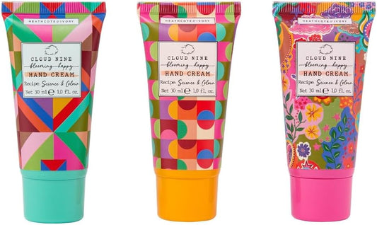 Heathcote & Ivory Hand Cream Trio 3 X 30 Ml, Fragrance She Butter Creams With Essential Oils, Travel Size And Vegan Friendly, Cruelty Free, Beauty Gift For Her, Cloud Nine Collection