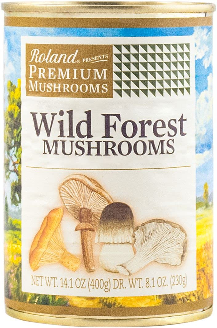 Roland Foods Premium Canned Wild Forest Mushrooms, 14.1 Ounce Can, Pack of 4
