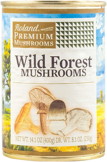 Roland Foods Premium Canned Wild Forest Mushrooms, 14.1 Ounce Can, Pack Of 4