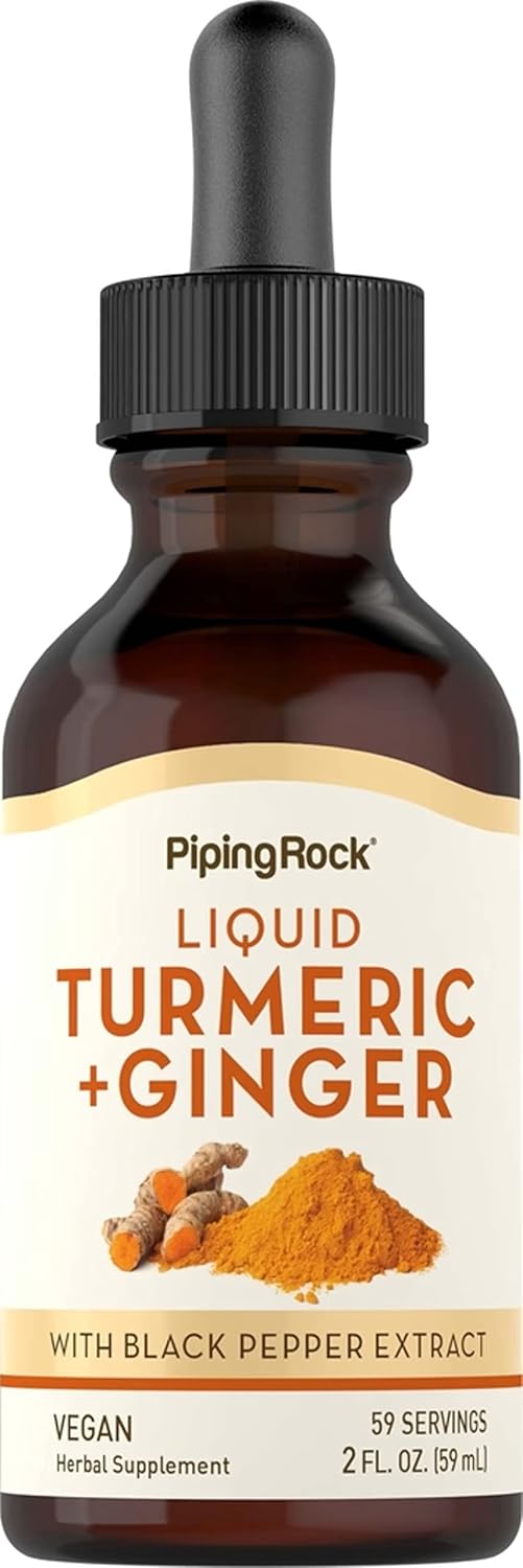 Piping Rock Liquid Turmeric and Ginger Supplement | 2 fl oz | with Black Pepper Extract | Proprietary Blend | Vegan, Non-GMO, Gluten Free