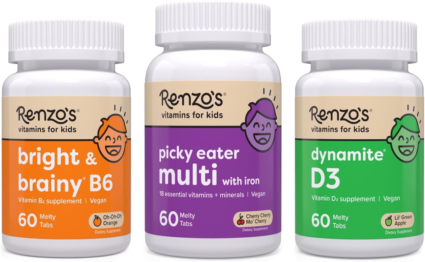 Renzo's Vitamins Adventurous Kid Bundle - Picky Eater Kids Multivitamin, Vitamin D3 for Kids, and Bright & Brainy Vitamin B6