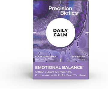 Precisionbiotics Daily Calm - Probiotics Supplement With Unique Bifidobacterium Longum Bacteria Strain 1714 + Saffron And Vitamin B6 - For Emotional Balance - 30 Capsules