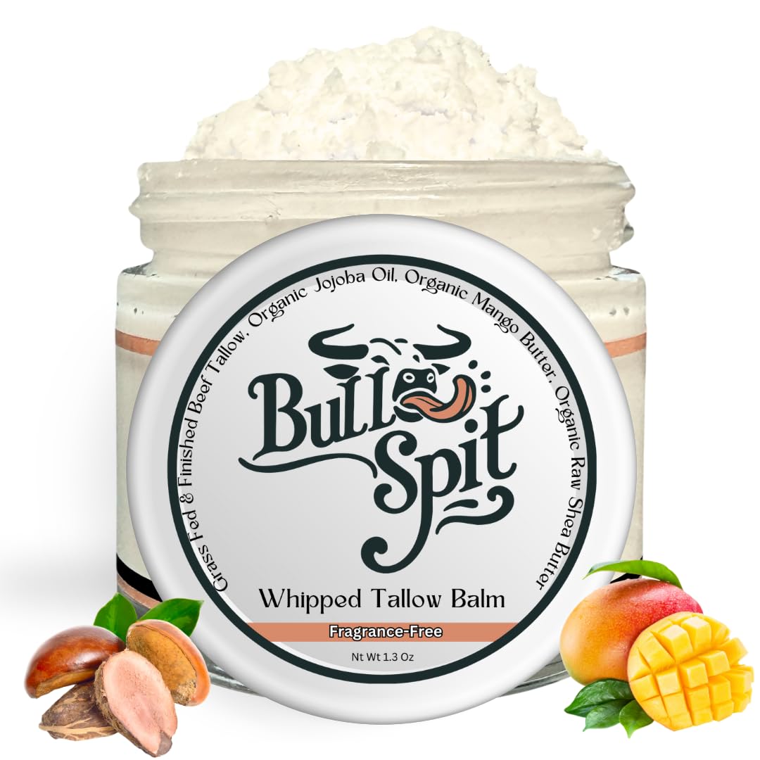 All Natural Whipped Tallow Balm – 100% Grass-Fed Beef Tallow, Organic Ingredients, Handmade Face + Body Moisturizer & Lotion For Sensitive Skin – 2 Fl. Oz. (Fragrance-Free)