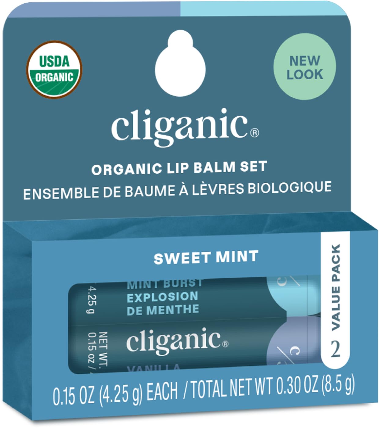 Cliganic Organic Lip Balm 2 Pack -Sweet Mint