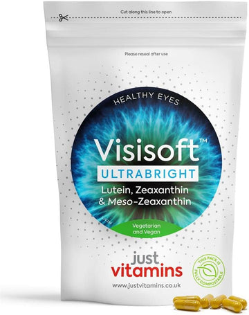 Visisoft™ UltraBright 10mg Lutein, 2mg Zeaxanthin & 10mg Meso-Zeaxanthin Macular, Eye Health + Vision Complex Eye Care Supplement with Vitamin A, Riboflavin & Zinc x60 Capsules UK Made