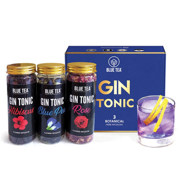 Blue Tea - Gin Natural Flower Infusion Gift Set || Butterfly Pea Flowers, Hibiscus Flowers, Rose Petals | Gin Gift Set | Variety Pack | Caffeine Free - Fram Fresh - Flower Based | Pet Jar Packaging