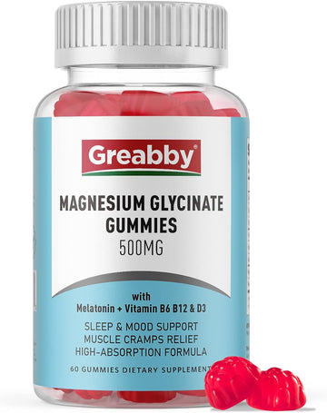 Magnesium Glycinate Gummies 500Mg For Adults Sleep Support, Chewable Magnesium Gummies For Women & Men, Muscle Relief & Magnesium Supply (60 Gummies)