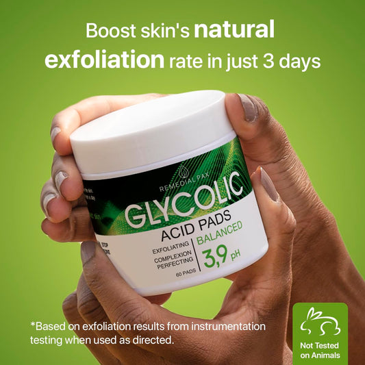Glycolic Acid Resurfacing Pads 10% for Face and Body - Exfoliating Facial Peel - Vitamins B5 C E, Green Tea - Glycolic Acid Face Wash – 60 Pre-Moistened Cotton Pads for Face Cleansing and Peeling