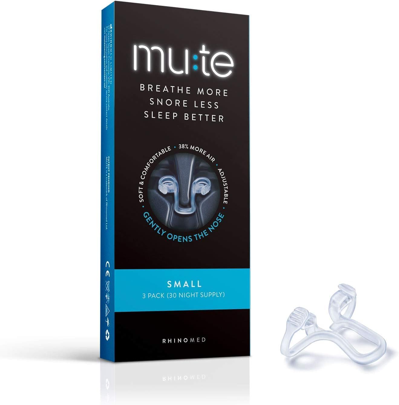 MUTE by Rhinomed Nasal Dilator for Snore Reduction | Small 3pk | Increase Airflow | Anti Snoring Devices | Nasal Dilators for Sleeping | Internal Nasal Dilator | Snoring Solution | Transparent