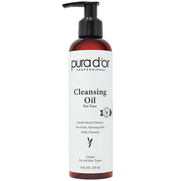 Pura D'Or 8 Oz Facial Cleansing Oil - Nourishing Botanical Blend With & Vitamin, Jojoba And Sunflower Oil - Gentle Makeup Remover & Deep Cleanser For Healthy, Glowing Skin - Paraben-Free Beauty