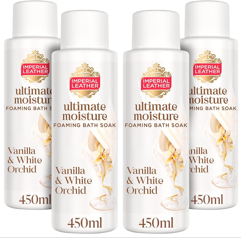 Imperial Leather Ultimate Moisture Vanilla & White Orchid Foaming Bath Soak, Ultra Rich Lather & Fragrance, Suitable For Sensitive Skin - Vegan & Cruelty Free (450Ml), Multipack 4 X 450Ml