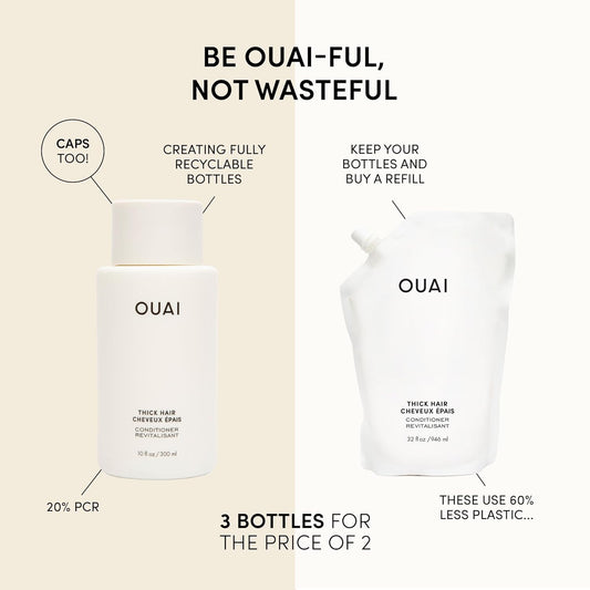 OUAI Thick Hair Bundle - Conditioner, Shampoo & Hair Treatment Masque Formulated with Almond Oil, Olive Oil & Hydrolyzed Keratin - Paraben, Phthalate and Sulfate Free Hair Care (10 Oz/10 Oz/8 Fl Oz)