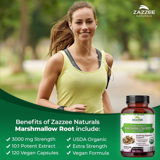 Zazzee Usda Organic Marshmallow Root 10:1 Extract, 3000 Mg Strength, 120 Vegan Capsules, 4 Month Supply, Standardized, Concentrated 10X Extract, 100% Vegetarian, All-Natural, Non-Gmo, Made In The Usa