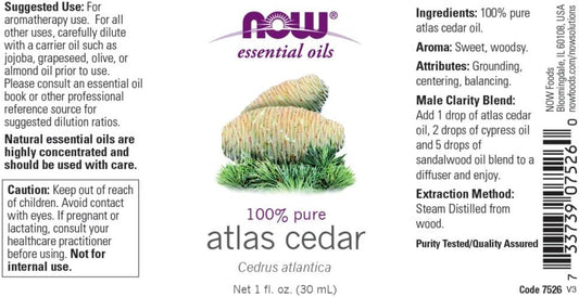 Now Essential Oils, Atlas Cedar Oil, Balancing Aromatherapy Scent, Steam Distilled, 100% Pure, Vegan, Child Resistant Cap, 1-Ounce
