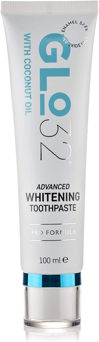 Glo32 - Advanced Teeth Whitening Toothpaste - Effective & Gentle Teeth Stain Remover With Coconut Oil - Promotes Healthier Gums - Freshens Breath - Peroxide Free - Vegan Cruelty Free - 100Ml