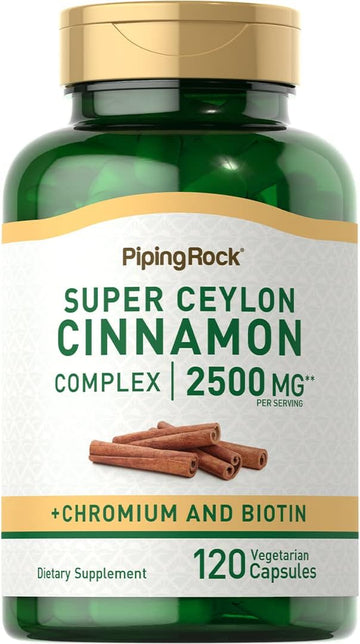 Piping Rock Ceylon Cinnamon Capsules | 2500mg | 120 Pills | Complex with Chromium and Biotin | Extract Supplement | Vegetarian, Gluten Free, Non-GMO