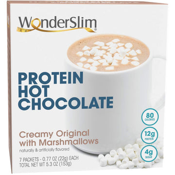 WonderSlim Protein Hot Chocolate, Creamy Original w/Marshmallows, Low Sugar, Gluten Free, Keto Friendly & Low Carb (7ct)