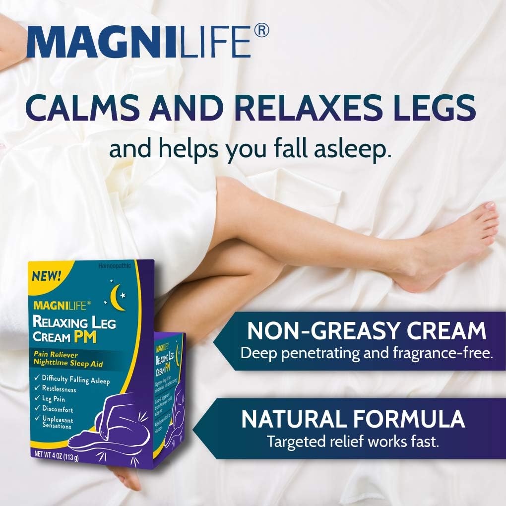 MagniLife Relaxing Leg Cream PM, Deep Penetrating Topical for Pain and Restless Leg Syndrome Relief, Naturally Soothe Cramping, Discomfort, and Tossing with Lavender and Magnesium - 4oz : Health & Household
