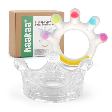 Haakaa Silicone Crown & Palm BabyTeether Set - Soft Teething Toys | Soothing Teething Pacifier for Babies 0-6,6-12 Months,Toddlers - Easy-to-Hold - BPA Free Silicone - 2 Count