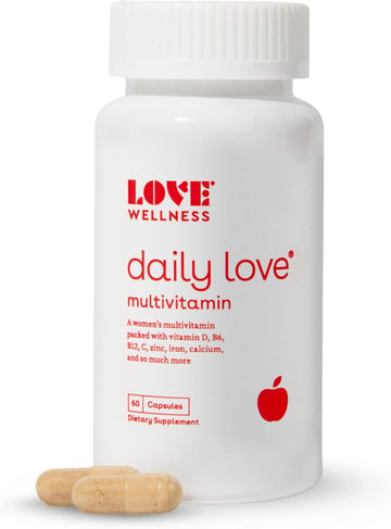 Love Wellness Daily Love Multivitamin For Women | Support For Energy, Immune Health, Managing Stress, & Pms | Complete With Vitamin D, C, Iron, Calcium, Zinc, & Biotin, Magnesium | 60 Capsules