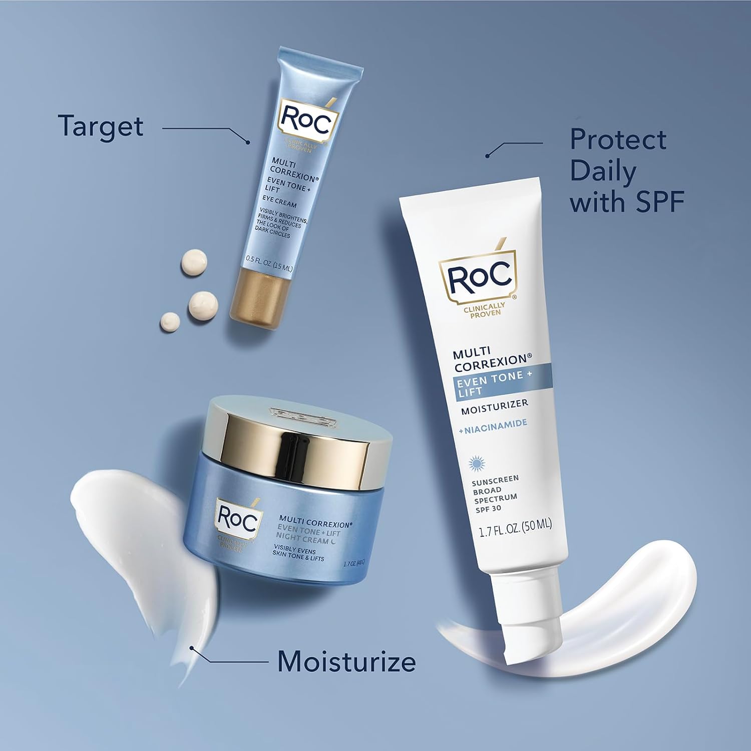 RoC Multi Correxion 5 in 1 Anti-Aging Daily Face Moisturizer with Broad Spectrum SPF 30 & Shea Butter, Skin Care Routine, (1.7 oz) with Night Cream Packette (Packaging May Vary) : Beauty & Personal Care