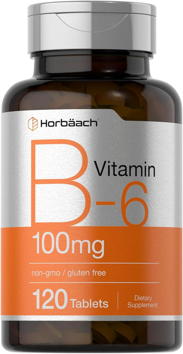 Horbäach Vitamin B-6 100mg | 120 Vegetarian Tablets | Pyridoxine HCl | Vegetarian, Non-GMO & Gluten Free Supplement