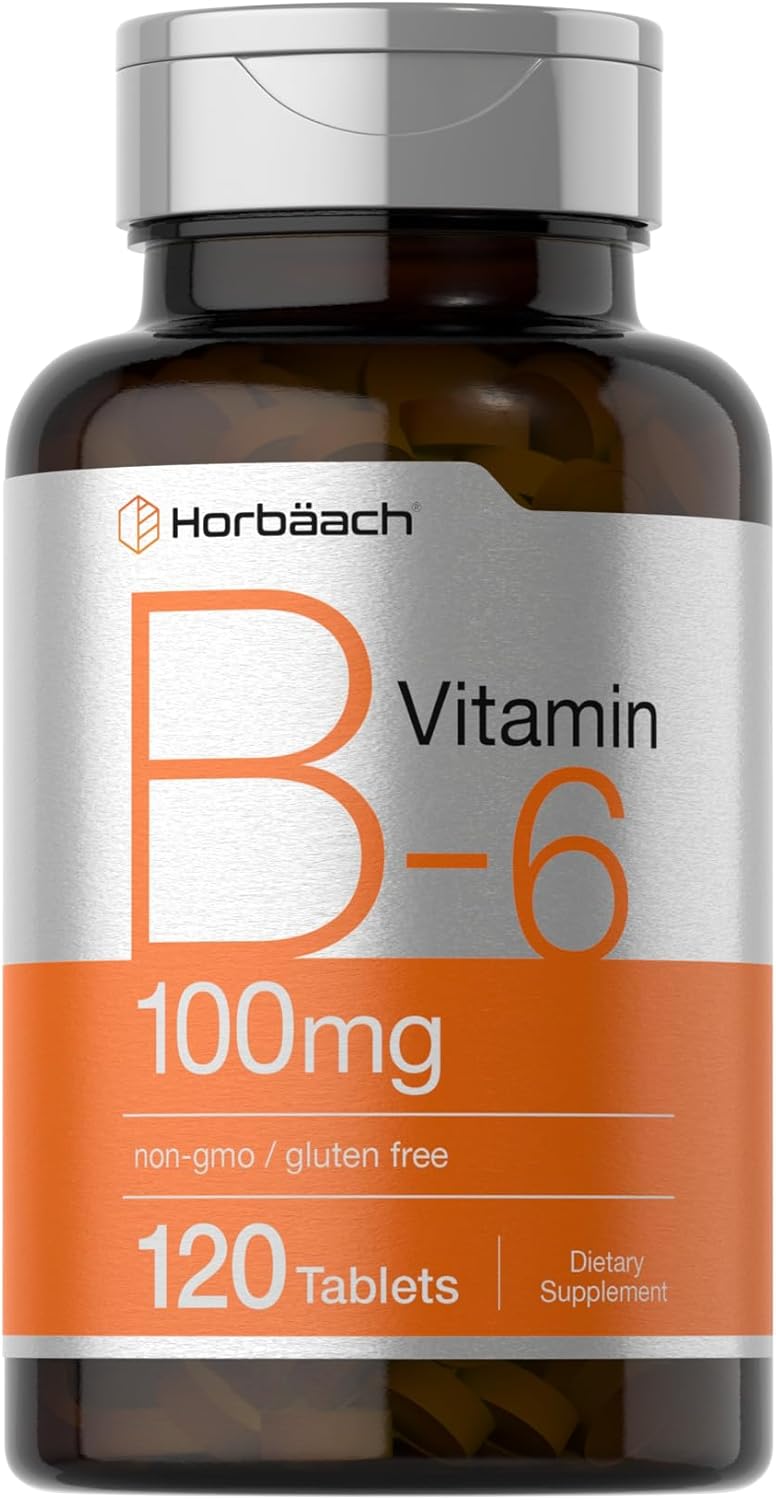 Horbaach Vitamin B6 100Mg | 120 Vegetarian Tablets Pyridoxine Hcl | Non-Gmo & Gluten Free Supplement