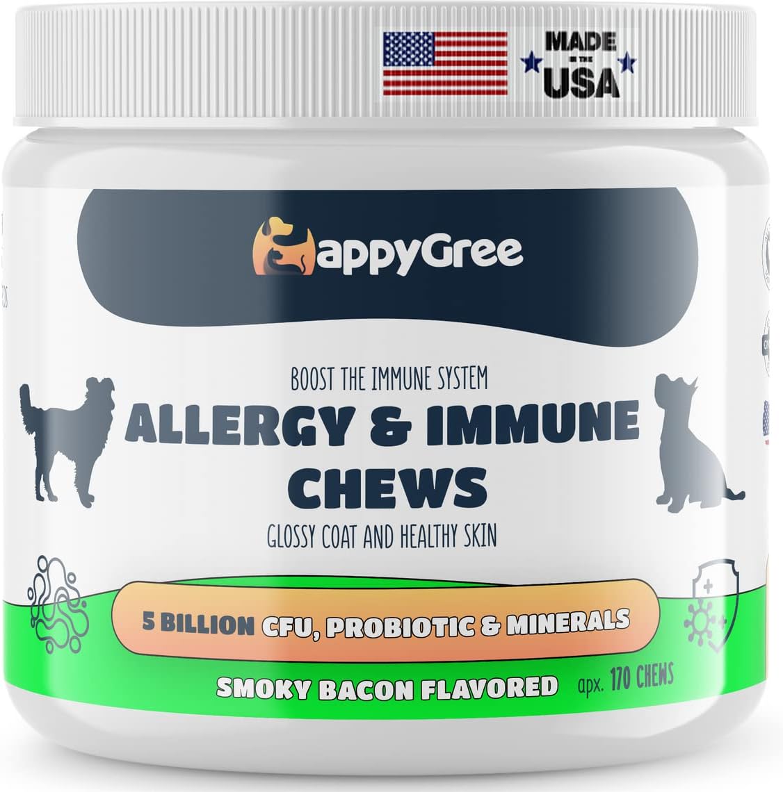 Best Natural Health Supplements for Dogs, Various Formulas & Benefits - Vet Recommended, 170 Natural Soft Chews - Smoky Bacon Flavor, Made in The USA (Allergy Immune Support)