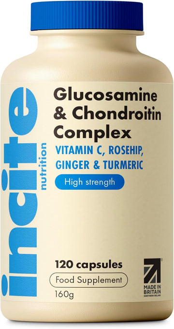 Glucosamine And Chondroitin High Strength Complex With Msm, Vitamin C, Ginger, Rosehip & Turmeric - 120 Premium Capsules Joint Care Supplements Made In The Uk By Incite Nutrition