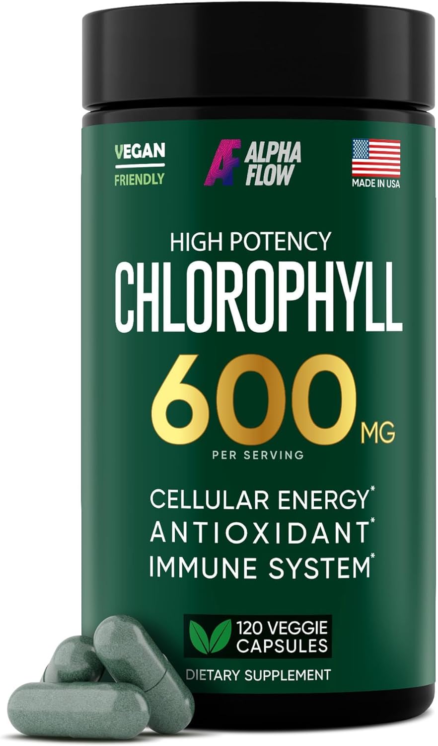 Chlorophyll Capsules 600 mg - Natural Chlorophyll Pills for Women & Men - Highly BioAvailable Chlorophyll Supplement for Energy, Immunity, Skin + Internal Deodorant