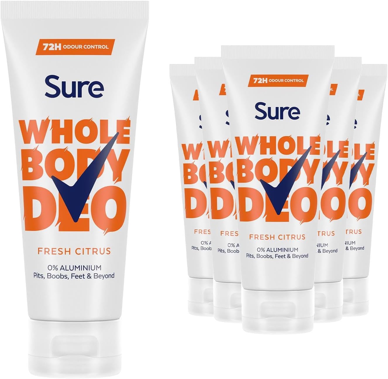 Sure Deodorant Cream Fresh Citrus, Pack Of 6, Whole Body Deodorant For Women Aluminium Free Deo Cream With Fresh And Floral Fragrance Provides 48-Hour Odour Control, 75 Ml