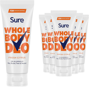 Sure Deodorant Cream Fresh Citrus, Pack Of 6, Whole Body Deodorant For Women Aluminium Free Deo Cream With Fresh And Floral Fragrance Provides 48-Hour Odour Control, 75 Ml